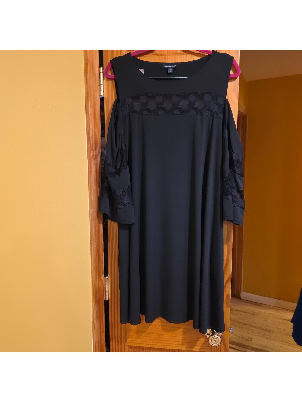 Nina Leonard black cold shoulder dress
